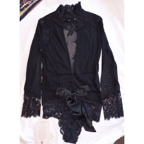 *50off3* NWT We Are HAH Take HAH Bow Reversible Bodysuit XS Noir Black Lace Mesh - Picture 5 of 7